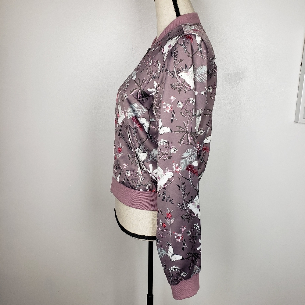 Aeropostale Purple Floral Satin Bomber Jacket M - Picture 10 of 16